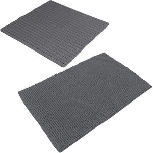 Urban Living Douche anti-slip en droogloop mat/tapijt - badkamer set - rubber/polyester - antraciet