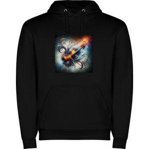 Zwarte unisex hoodie met “ Kleurrijke Viool – Muzieknoten – Snaarinstrument “ Print Full Color merk Roly maat 3XL