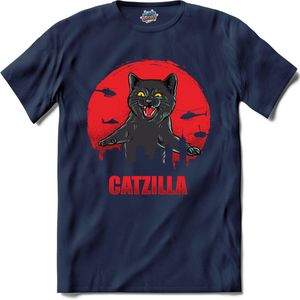 Catzilla | Katten - Kat - Cats - T-Shirt - Unisex - Navy Blue - Maat L