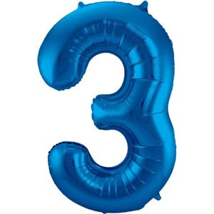 Ballon Cijfer 3 Jaar Blauw 70Cm Verjaardag Feestversiering Met Rietje