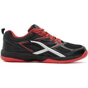 HUNDRED Xoom Non-Marking professionele badmintonschoenen voor heren (zwart/rood, maat: UK 5/US 6/EU 39) | Materiaal Bovenwerk: Polyester, Zool: Rubber | Geschikt voor indoor badminton/tennis/squash/tafeltennis/basketbal en padel