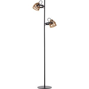 Brilliant Lamp Calley vloerlamp 2-lamps donker hout/zwart metaal/zwart kunststof 2x D45, E14, 40 W