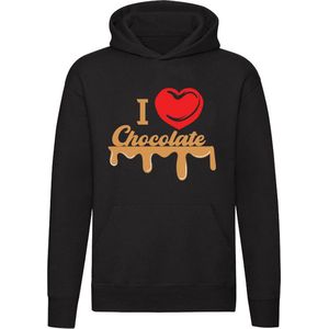 I Love Chocolate | chocolade | puur | melk | cacao | lekkernij | snoep | snoepgoed | Unisex | Trui | Sweater | Hoodie | Capuchon | Zwart