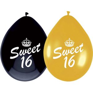 Ballon Sweet 16 zwart-goud 6 stuks