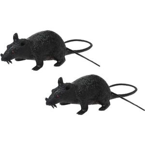 4x stuks horror decoratie rat zwart 22 cm - Halloween versiering - Plastic ratten decoratie zwart