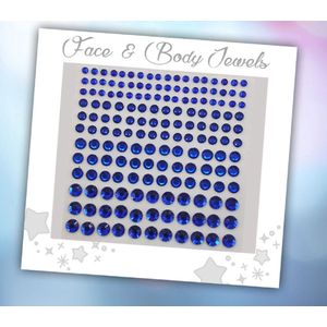 Face & Body Jewels (165 Diamantjes Blauw) [Dots Strass Steentjes met Zelfklevend Plaklaag - Sticker Diamantjes voor Lichaam en Gezicht - Festival Tattoo Set Outfit Glitter - Juwelen Rhinestones Rhine stones - Plak Diamantjes]