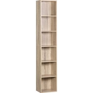 Luxe Opbergkast - Boekenkast - Smalle Kaste - Opberg Kast - Wandkast - 6 Planken - Hout - Eiken - Kasten