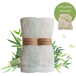 green-goose® Bamboe Gezichtdoekjes | 2 Stuks | Met waszakje | 26x26 cm | Grijs en Wit | Extra Zacht