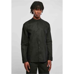 Urban Classics - Cotton Linen Stand Up Collar Overhemd - M - Zwart