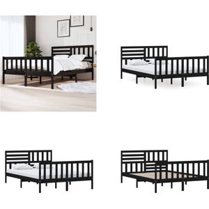 vidaXL Bedframe massief hout zwart 140x200 cm - Bedframe - Bedframes - Tweepersoonsbed - Bed