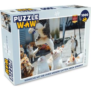 Puzzel Komische kat die over andere katten heen springt - Legpuzzel - Puzzel 1000 stukjes volwassenen