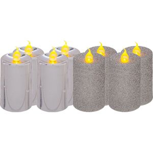 Feeric lights and christmas LED stompkaarsen - 8x - zilver- 7,5 cm