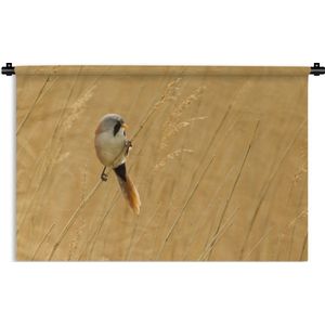 Wandkleed Baardman - Foto van een baardman in het gele riet Wandkleed katoen 120x80 cm - Wandtapijt met foto