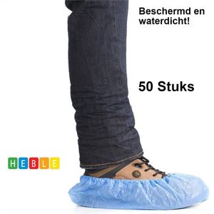 *** 50x Blauwe Schoenhoezen - Waterdicht - Universeel Pasbaar - Waterdichte Regen Overschoenen - Wegwerp Schoenovertrek - Set Schoenenhoesjes van Heble® ***