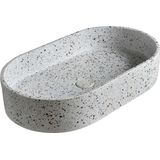 Witte waskom opbouw voor wastafel onderkast, terrazzo waskom, witte wasbak terrazzo, ovale waskom licht terrazzo, ovaal 60x35 cm TRZ-503lt