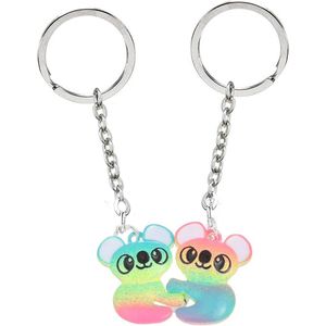 Bixorp Friends Vriendschap Sleutelhanger voor 2 Regenboog Koalas - Roestvrij staal / Stainless Steel - Zilverkleurig