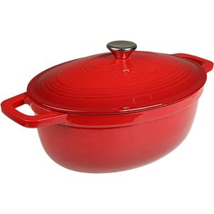 Ovale Braadpan en Stoofpot 6L - 32cm - Rode Lava Geëmailleerde Gietijzeren - Compatibel met Alle Kookoppervlakken, Inclusief Inductie