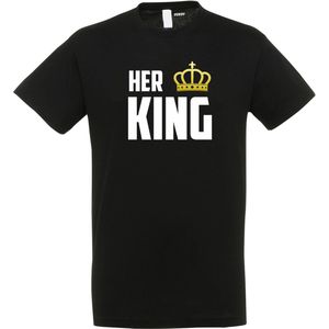 T-shirt HER KING | valentijn cadeautje voor hem haar | valentijn | valentijnsdag cadeau | Zwart | maat XXL