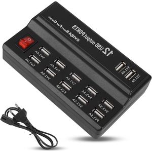 USB Charging Dock 12 Ports AC Adapter USB Hub 5V 10A Multi-Port Charger Suitable for Mobile Phone Tablet and Other USB Devices (EU)