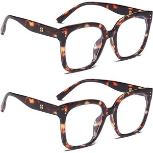 2 Pairs of Reading Glasses for Women Oversized Frame Anti-Blue Light Glasses Retro Fashion Glasses Retro Reading Glasses for Women and Men Vintage Reading Glasses