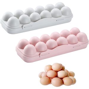 12 vakjes, eieropbergdoos, 2 stuks eierhouders met deksel, eierhouders, eierladen van kunststof, herbruikbare eierbox, opbergbox voor koelkast, voor buiten thuis