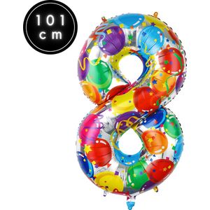 Fienosa Cijfer Ballonnen nummer 8 - Confetti patroon - 101 cm - XL Groot - Helium Ballon- Verjaardag Ballon - Carnaval Ballon