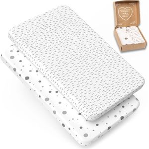 2 x Premium hoeslakens voor bijzetbed wieg 90x40 90x45 90x50 cm OEKO-Tex - 100% jersey katoen - stippen en lijnen grijs wit