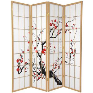 Fine Asianliving Japans Kamerscherm L180xH180cm Shoji Rijstpapier 4 Panelen Naturel - Sakura
