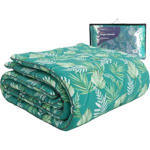 HappyBed All year dekbed enkel 140x220 - Eenpersoons - Wasbaar Dekbed Zonder Overtrek - Bedrukt Zonder Hoes - Hoesloos Dekbed met Print - Green leaves