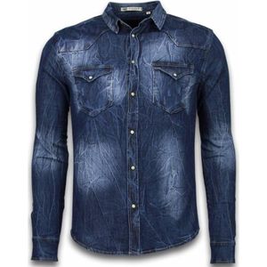 Denim Shirt - Spijkerblouse Slim Fit - Vintage Washed - Blauw