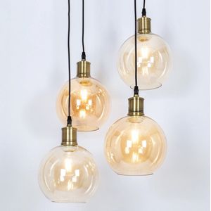 Hanglamp 4-lichts Livia - amber en cognac glas