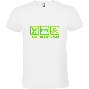 Wit T shirt met print van "" Eat Sleep Cycle "" print Groen size XXL