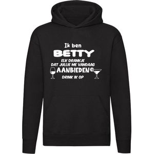 Ik ben Betty, elk drankje dat jullie me vandaag aanbieden drink ik op Hoodie | jarig | verjaardag | vrijgezellenfeest | kado | naam | Trui | Sweater | Capuchon