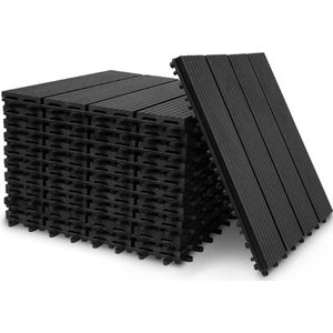 Terrastegels 30x30cm 11 stuks 1m² WPC Tegels Balkon Terras of Vlonder Snelle Montage Vlondertegel Tuintegels Terrasplanken Balkon vloer Kliktegels Buiten tegels Donkergrijs