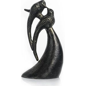 Gietijzeren vogels kussen op neushoorn hoorn - metalen dierenkunst beeldje voor jubileum huwelijkscadeau - antiek koper - romantische decoratie voor huis - liefdesvogels ornament