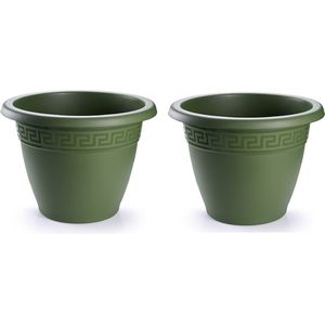 Plasticforte Plantenpot - 4x stuks - donkergroen - 25x19 cm - bloempot - kunststof - rond