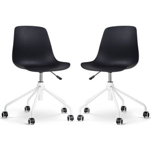 Nolon Nout-Pip Bureaustoelen Set van 2 Zwart - Kunststof Zitting - Verstelbaar - Wieltjes - Wit Onderstel