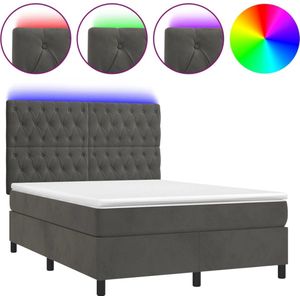 vidaXL - Boxspring - met - matras - en - LED - fluweel - donkergrijs - 140x200 - cm