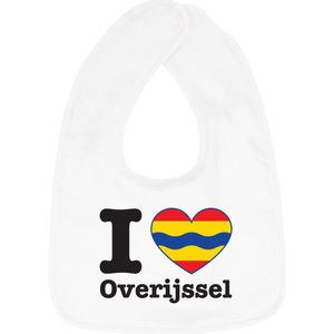 Hospitrix Baby Slabbetje met Tekst I Love Overijssel"" | 0-3 maanden | Wit | Cadeau voor Zwangerschap | Provincies Nederland | Overijssel