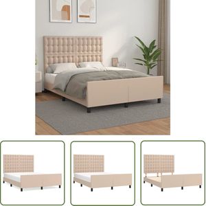 The Living Store Bedframe Cappuccino Kunstleer - 203 x 146 x 118/128 cm - Verstelbare Hoogte - Multiplex Lattenbodem - Inclusief Hoofd- en Voeteneind