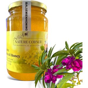 Springbalsemienhoning, Miel de balsamine, عسل البلسمين , pure rauwe natuurlijke honing geproduceerd door bijen die zich voeden met balsaminebloemen. Heerlijke smaak en Kenmerkende aromatische geur. Niet hittebehandeld. Geen toegevoegde suiker. 1kg
