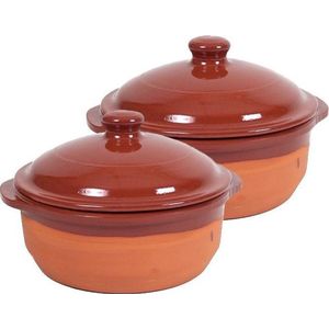 Salamanca Stenen Ovenschalen met Deksel - Bruin 20 cm - Terracotta Ovenschalen/Braadpannen voor 1 Persoon