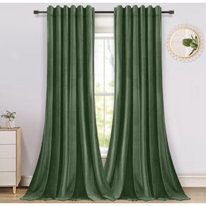 Verduisterende Gordijnen - Qelus - Gordijn - Curtains - Kant en Klaar - Fluweel Gordijnen - B 132 x H 274cm - Olijfgroen - 2 stuks