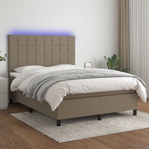 The Living Store Boxspring - LED - 140 x 200 cm - taupe/wit