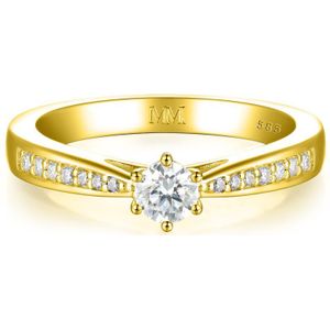 Sophia - 14k Geelgouden Moissanite Verlovingsring met Pavé Zijstenen - 0.5 karaat