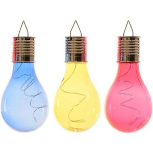 3x Buiten LED blauw/geel/rood peertjes solar verlichting 14 cm - Tuinverlichting - Tuinlampen - Solarlampen op zonne-energie