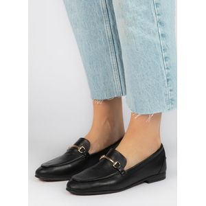 Sacha - Dames - Zwarte leren loafers met goudkleurige gesp - Maat 42