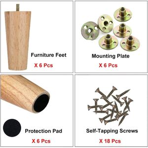 Meubelpoten van hout, taps toelopende meubelpoten, vervanging van 12 cm, voor meubels, kast, kast, met rubberen pads voor tafel, bank, bed, kast, bank