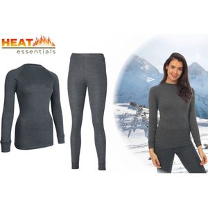 Heat Essentials - Thermo Ondergoed Dames - Set - Thermo Shirt en Thermo Broek - Antraciet - XL