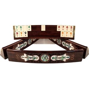 Handgemaakte rummy speelset - Okey - Hout - Mosaic stenen - Luxe uitgave - Inclusief tas - Rummi